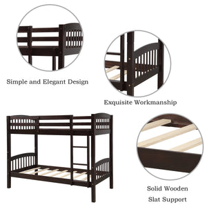 Bunk Bed Twin Over Twin for Kids, Wood Twin Bunk Bed Frame Can Be Converted into 2 Twin Beds with Safety Rail, Ladder, Heavy Duty Mattress Foundation for Boys Girls, No Box Spring Need, Espresso