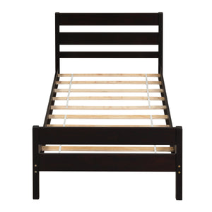 uhomepro Twin Bed Frames for Kids Boys Girls, Wood Twin Platform Bed Frame with Headboard and Footboard, No Box Spring Needed, Espresso