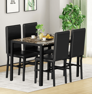 uhomepro 5 Pieces Dining Table Set, Elegant Marble Top Kitchen Table and Chairs for 4, Metal Frame Table and 4 Velvet Upholstered Chairs Perfect for Kitchen Breakfast Nook Bar Small Apartment