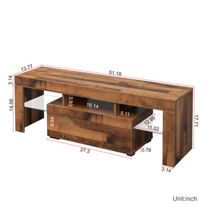uhomepro Farmhouse TV Stand for Living Room up to 55" TV with 16 Colors RGB LED Lights, LED Entertainment Center for 55" TVs, Storage TV Console Table with a Drawer and Open Shelves, Walnut