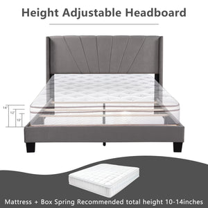 uhomepro Beige Queen Bed Frame with Velvet Upholstered Headboard, Modern Platform Bed Frame for Bedroom w/ Wood Slats Support, Need Box Spring