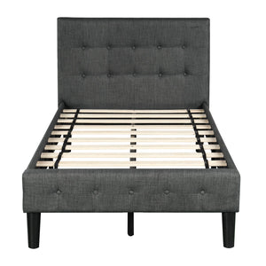 Twin Platform Bed Frame, Wood Twin Bed Frames with Headboard, Button Tufted Twin Bed Frames No Box Spring Needed, Modern Bedroom Furniture, Twin Bed Frames for kids/Adults, Gray