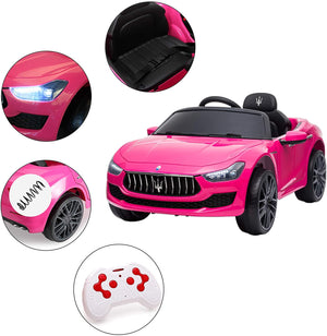 12V Licensed Maserati Gbili Battery Powered Ride on Cars with Remote Control, 2 Motors, LED Lights, MP3, Horn, Two Doors Open, Kids Ride on Toys Electric Vehicle for Boys Girls, Pink, W17553