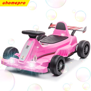 uhomepro 6V Electric Go Kart Powered Ride On Car with Bubble Function LED Light and Horn, Kids Ride on Toys for Boys Girls Ages 2 and Older, Pink