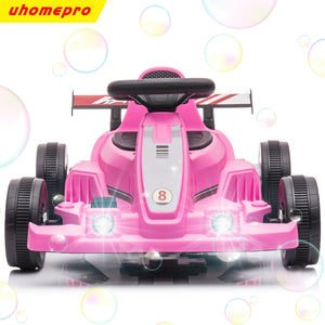 uhomepro 6V Electric Go Kart Powered Ride On Car with Bubble Function LED Light and Horn, Kids Ride on Toys for Boys Girls Ages 2 and Older