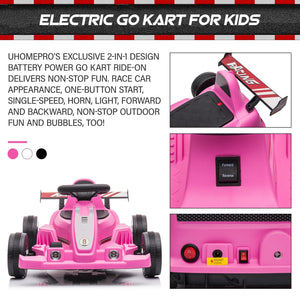 uhomepro 6V Electric Go Kart Powered Ride On Car with Bubble Function LED Light and Horn, Kids Ride on Toys for Boys Girls Ages 2 and Older
