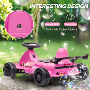 uhomepro Pink 6V Powered Ride on Electric Go Kart with Make Bubbles Function LED Light and Horn