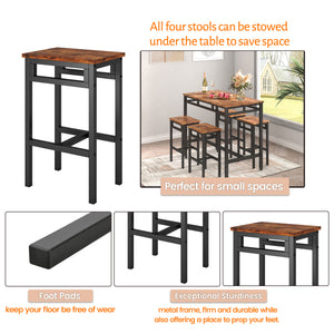 uhomepro Modern 5-Piece Counter Height Dining Set, Bar Pub Table Set with 4 Stools, Metal Frame Dining Room Table Set for Kitchen Small Apartment, Breakfast Nook