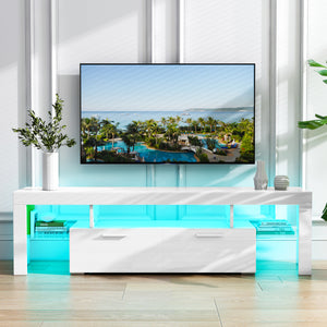 Black TV Stand with 16 Colors LED Remote Control Lights, TV Console Cabinet Table for TV up to 80"