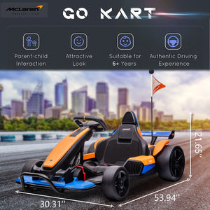 Powered Ride On Toy 24V Licensed McLaren MCL35M (F1) Outdoor Race Pedal Go Kart with 2 Speeds, Bluetooth Function, Racing Flag, Electric Ride on Car for Ages 6+, ASTM F963 Certified, Orange