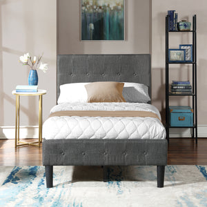 Modern Upholstered Platform Heavy Duty Twin Bed Frame with Headboard, Q18