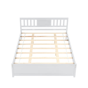 Queen Size Platform Bed Frame with Headboard, Solid Wood Foundation with Wood Slat Support, No Box Spring Needed, White