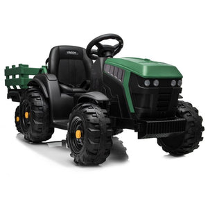 Power Car, UHOMEPRO 12V Ride On Cars Electric Tractor with Trailer, Battery Power Truck, Motorized Vehicles for Kids, Ride On Toys for Boys Girls, Christmas Gift/Birthday Gift, Green, W15408