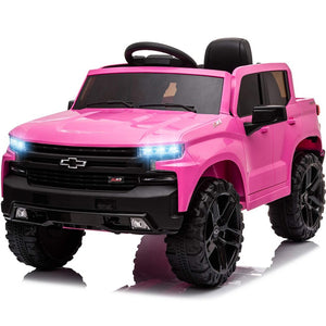 Ride on Toys for 3 Year Olds, Chevrolet Silverado 12V Ride on Cars with Remote Control, Battery Powered Ride on Pick up Truck, Pink Electric Cars for Kids, LED Lights, MP3 Music, CL175