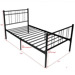 Twin Bed Frame No Box Spring Needed, Metal Platform Bed Frame with Headboard and Footboard, Bed Frame for Bedroom, Twin Size Bed Frames for Adult Kid, Antique Baking Paint Iron-Art Bed, Black