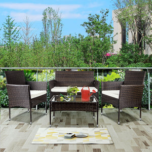 4 Pieces Outdoor Furniture, Sofa Wicker Conversation Set with Two Single Sofa, One Loveseat, Q22