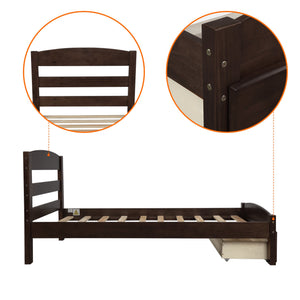Platform Bed, Twin Bed Frame with Headboard and Storage Drawer, Heavy Duty Espresso Bed Frame/Mattress Foundation with Wood Slat Support for Adults Teens Children, No Box Spring Required, L4754