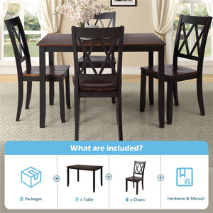 Black Dining Table Set for 4, Modern 5 Piece Dining Room Table Sets with Chairs, Heavy Duty Wooden Rectangular Kitchen Table Set for Home, Kitchen, Living Room, Restaurant, L889
