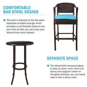 Outdoor High Top Table and Chair, Patio Furniture High Top Table Set with Glass Coffee Table, Removable Cushions, Q56