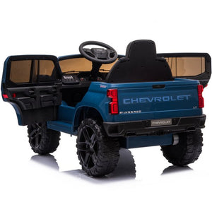 Ride on Truck with Remote Control, Chevrolet Silverado Blue 12V Ride on Toys , Power Ride on Cars for Boys Girls, Blue Electric Cars for Kids to Ride, LED Lights, MP3 Music, Foot Pedal, CL866