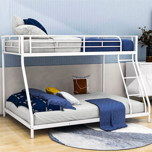 Twin over Full Bunk Bed, Heavy Duty White Metal Bunk Bed Twin over Full, Sturdy Bunk Beds for Kids, Bunk Bed with Ladder and Safety Rail for Boys Girls, Twin over Full Bunk Bed for Bedroom/Dorm, CL806