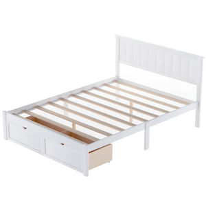 Storage Bed Platform Bed Frame with Headboard, Wood Twin Bed Frame for Kids Adults, Modern Twin Size Bed Frame Mattress Foundation with Drawers, Wood Slats Support, No Box Spring Needed, White
