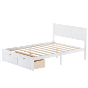 Storage Bed Platform Bed Frame with Headboard, Wood Twin Bed Frame for Kids Adults, Modern Twin Size Bed Frame Mattress Foundation with Drawers, Wood Slats Support, No Box Spring Needed, White