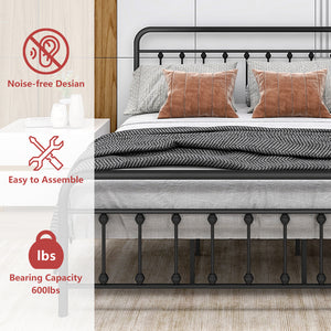 uhomepro Bed Frame with Headboard and Footboard, Metal Full Size Bed Frame for Adults Teens Kids, Metal Platform Bed Frame, Full Bed Frame Bedroom Furniture, No Box Spring Needed, Black