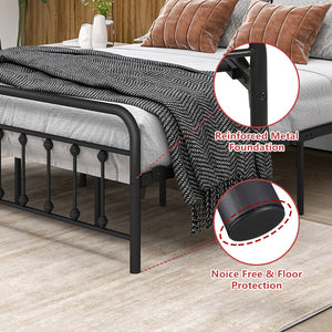 uhomepro Bed Frame with Headboard and Footboard, Metal Full Size Bed Frame for Adults Teens Kids, Metal Platform Bed Frame, Full Bed Frame Bedroom Furniture, No Box Spring Needed, Black