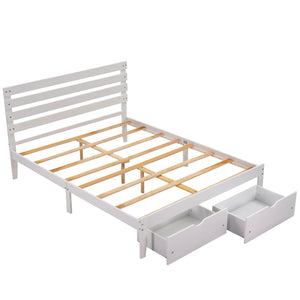 Queen Bed Frame for Kids Adults, Upgrade Pine Wood Bed Frame with Headboard and Storage, Modern Kids Bed Furniture for Bedroom with Storage Drawer, Holds 220 lb, No Box Spring Needed, White