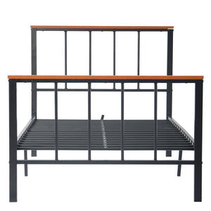 Bed Frame for Kids Adult, Heavy Duty Metal Platform Bed Frame with Headboard and Footboard, Antique Black Baking Paint Iron-Art Bed with Wood Decoration, No Box Spring Needed