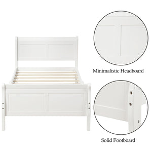 Twin Bed Frame No Box Spring Needed, Wood Platform Bed Frame with Headboard and Footboard, Strong Wooden Slats, Twin Bed Frames for Kids, Adults, Modern Bedroom Furniture, White, W9772