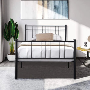 Twin Bed Frame No Box Spring Needed, Metal Platform Bed Frame with Headboard and Footboard, Bed Frame for Bedroom, Twin Size Bed Frames for Adult Kid, Antique Baking Paint Iron-Art Bed, Black