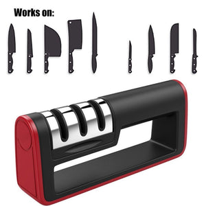 Knife Sharpener, 2021 NEW Kitchen Knife Sharpener, 3-Stage Knife Sharpening System, Non-slip Base Kitchen Knife Sharpener, Easy to Use, Red, I3610