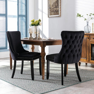uhomepro Velvet Dining Chairs Set of 2, Modern Tufted Upholstered Dining Chairs with Nailhead Trim and Solid Wood Legs, Classic Accent Leisure Chair for Dining Room, Living Room, Bedroom