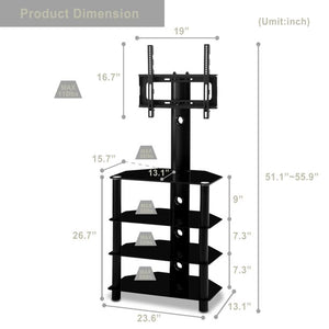 TV Stand with TV Mount, 4 Tier Glass TV Stand for 32-55" LCD LED TV, TV Stand Entertainment Center with Swivel Mount & Height Adjustable, Living Room, Bedroom, Office Corner TV Stand, W8616