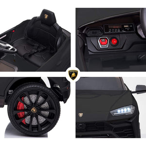 Ride on Toys for Kids, 12V Lamborghini Urus Power Ride On Truck Cars with Remote Control, Horn, Radio, USB Port, AUX, Spring Suspension, Opening Door, LED Light - Black, CL61