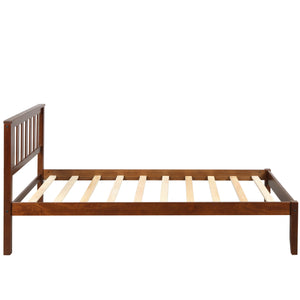 Twin Bed Frame with Headboard, Heavy Duty Walnut Twin Platform Bed Frame/Mattress Foundation Sleigh Bed with Wood Slat Support for Kids Adults Teens Children, No Box Spring Required, L4723