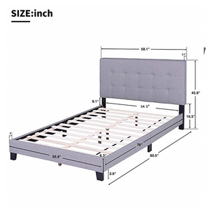 Full Size Bed Frame,Modern Upholstered Platform Bed with Headboard, Light Gray Heavy Duty Bed Frame with Wood Slat Support for Adults Teens Children, No Box Spring Required