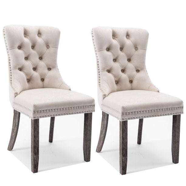 uhomepro Dining Room Chairs Set of 2, Tufted Velvet Upholstered Dining Chair with Nailhead Trim and Wood Legs, Accent Side Chair for Bedroom, Living Room