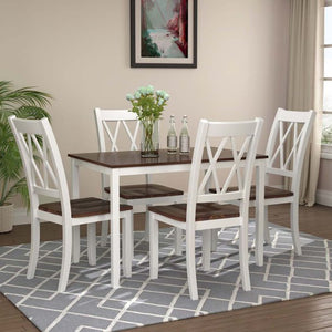 Urhomepro Modern 5 Piece Dining Sets, Wooden Dining Table Set for 4, Kitchen Table and 4 Chairs Set for Breakfast Nook, Dining Room Furniture, Dinette Sets for Small Spaces, White + Cherry, W13573