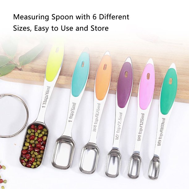 Magnetic Stainless Steel Measuring Spoons - Set of 6 Metal Measurement -  Uhomepro