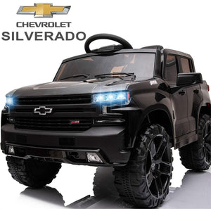 12V Ride on Truck, Chevrolet Silverado Black Ride on Toys with Remote Control, Powered Ride on Cars for Boys Girls, Black Electric Cars for Kids to Ride, LED Lights, MP3 Music, Foot Pedal,CL220