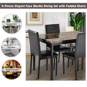 Dark Brown Kitchen Table Sets with Chairs for 4, 5 Piece Dining Table Sets with PU Leather Chairs, Heavy Duty Dining Room Table Set with Metal Frame for Home, Kitchen, Living Room, Restaurant, L880