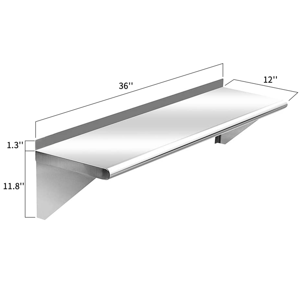 uhomepro 12"×36" NSF Certified Commercial Stainless Steel Wall Mount Shelf for Kitchen Restaurant Garage Bar, Silver