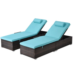 uhomepro 2-Piece Pool Chairs, Patio Chaise Loungers, Chaise Lounge Chair Outdoor Set Pool Furniture, Couch Cushioned Recliner Chair with Adjustable Back, Side Table, Head Pillow
