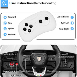 Kids Ride on Car Toys with Remote, 12V Ride on Cars, Electric Battery-Powered Ride on Truck Car RC Toy, White Ride on Toys for Boys Girls, 3 Speeds, LED Lights, MP3 Music, CL156