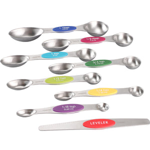 Magnetic Stainless Steel Measuring Spoons - Set of 8 Metal Measurement Spoon for Dry and Liquid Ingredients - BPA Free Teaspoon and Tablespoon for Home, Kitchen, Baking, Cooking, I2193