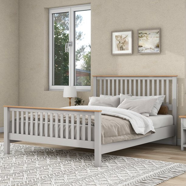 Solid Wood Full Platform Bed Frame with Headboards and Footboards Country Style