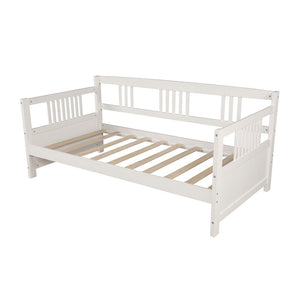 Clearance! Twin Size Daybed Frame, Heavy Duty Solid Wood Daybed Frame with Wooden Slats for Adults Teens Kids, Bed Sofa for Living Room Guest Room, Bed Frame No Box Spring Needed, White, CL824